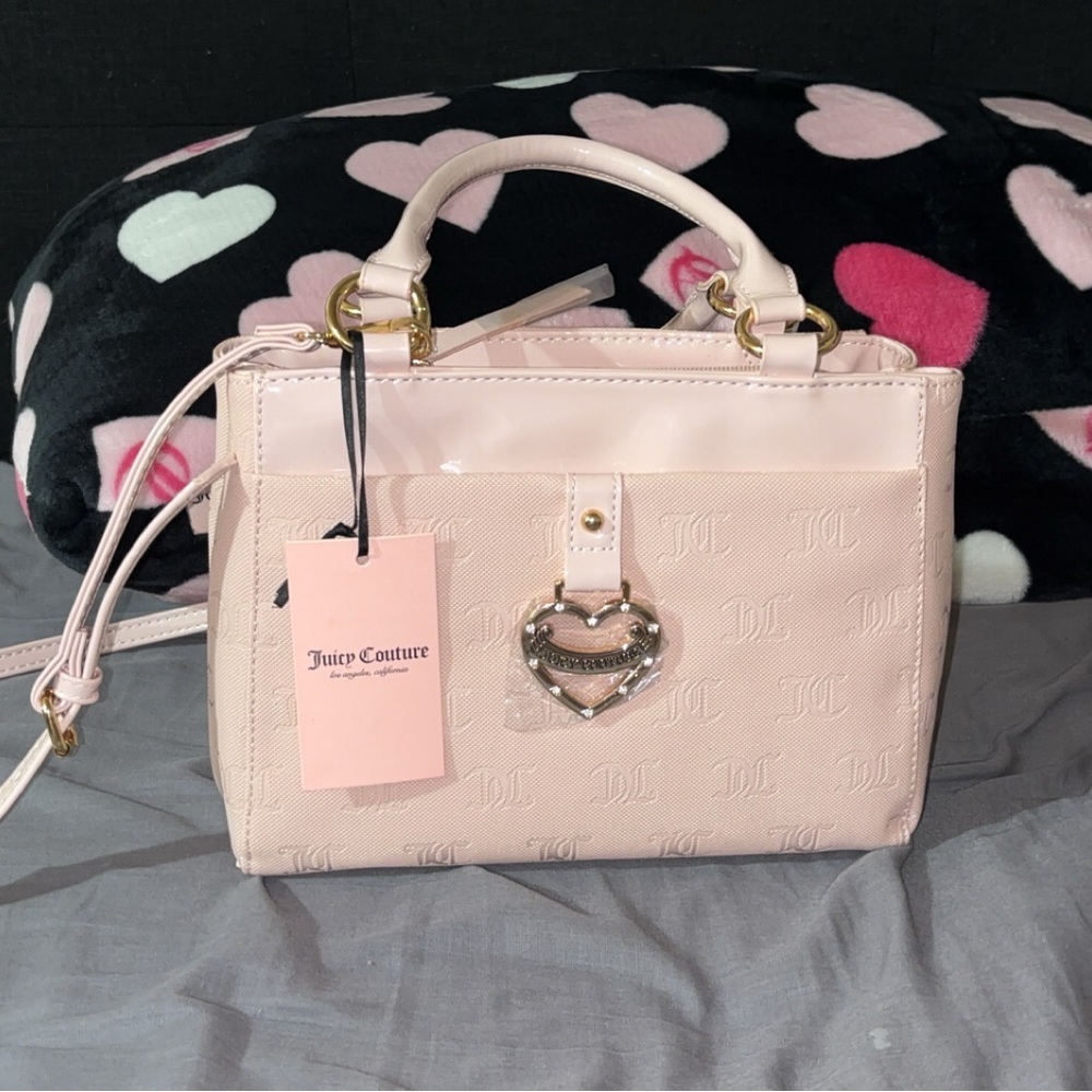 Juicy Couture Pink Satchel with Textured Leather and Gold Hardware